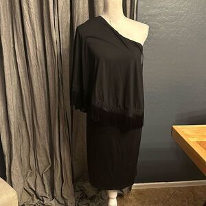 Trina Turk one‎ shoulder fringe dress